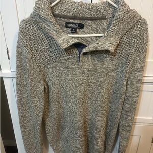 Cabincore Grandpacore timeless Men's V-Neck Sweater - Heather Gray and Tan